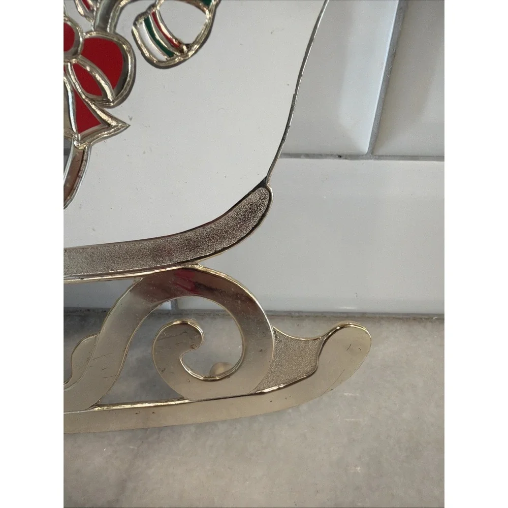 Vtg. Wm. A. Rogers Oneida Christmas Holiday Sleigh‎ Trivet Silverplate Enamel